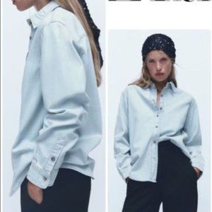 ZARA | Casual Style Long Sleeves Plain DENIM Cotton Medium Elegant Style